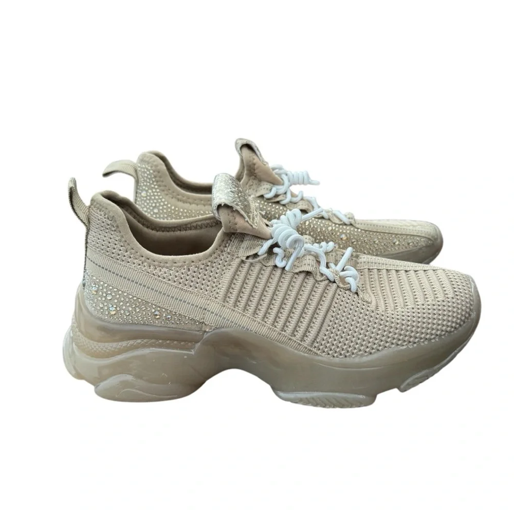 Steve Madden Jmaxima Blush Multi Jeweled Tan Bedazzled SM NY90 Sneakers Size 4M
